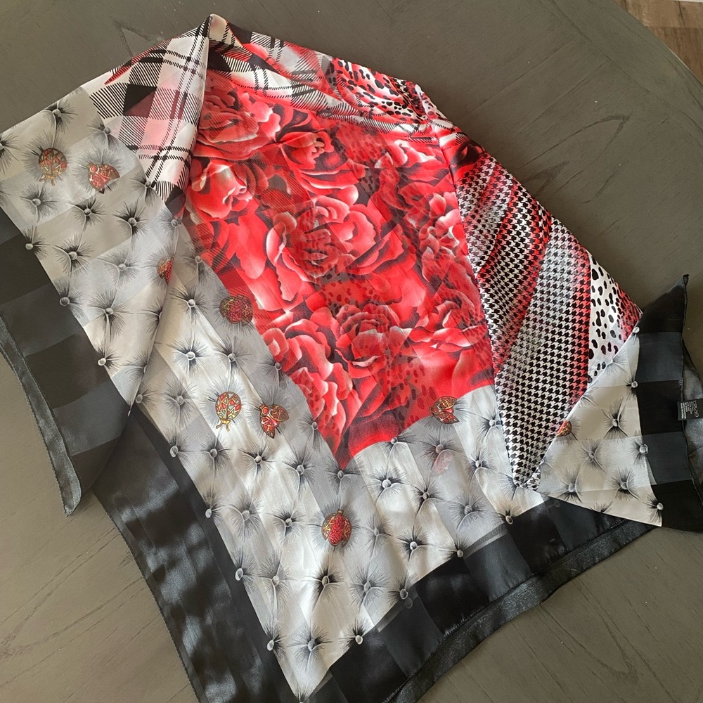 Large Red And Black Patterned Scarf - image 1